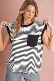 Striped Chest Pocket Crew Neck Muscle Tee- 2 Colors