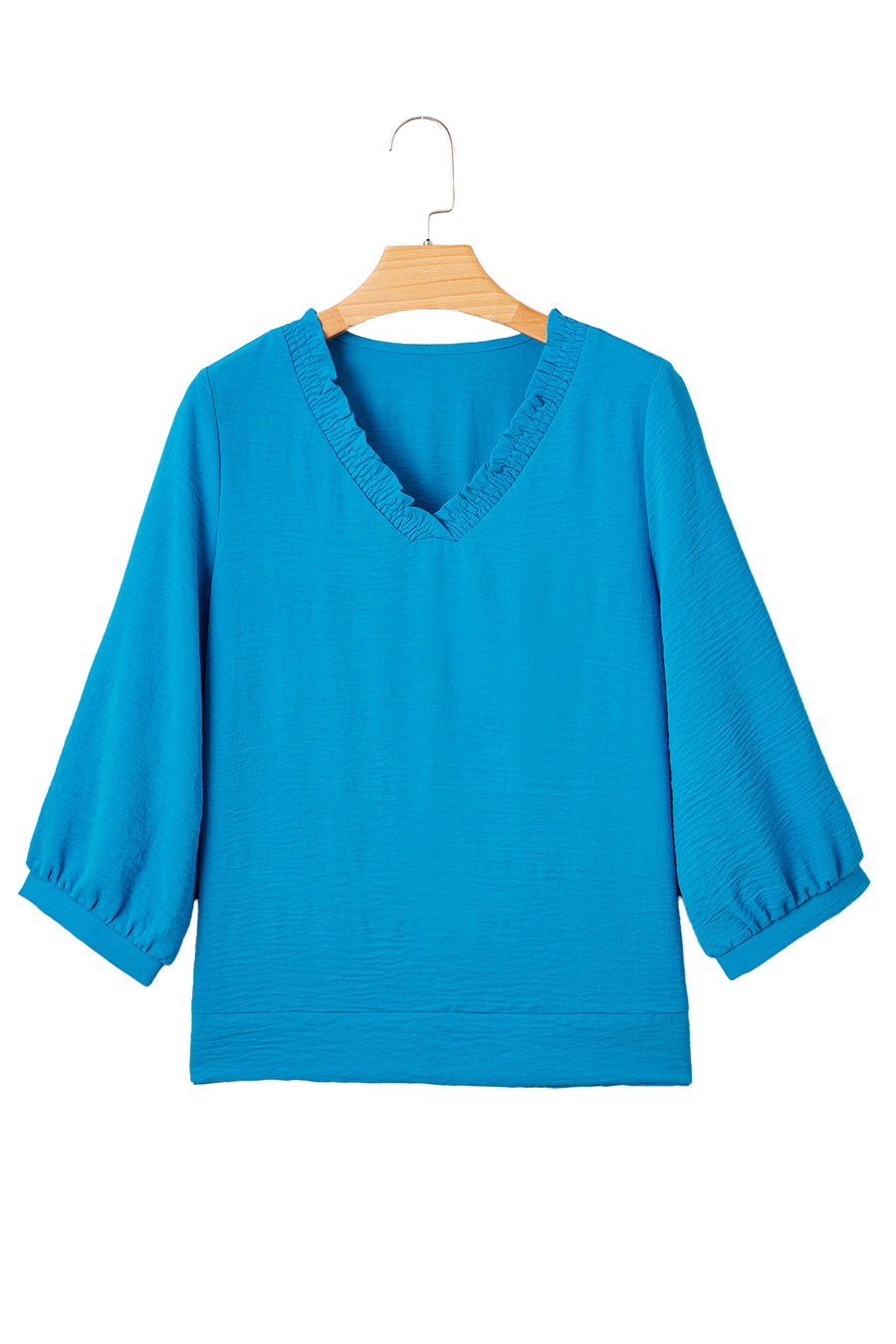 Frill V-Neck Lantern Sleeve Crinkled Blouse- 3 Colors