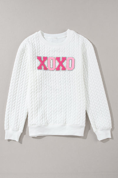 White Chenille Letter Patch Quilted Sweatshirt- 2 Styles
