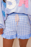 Gingham and Striped Ruffle Trim Lace Tie Shorts- 3 Colors