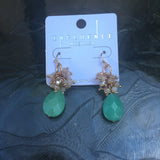 Gold Tone Beaded Teardrop Earrings- Mint