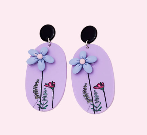 Lavender Floral Drop Post Earrings