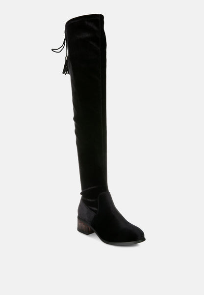 Rumple Velvet Over the Knee Clear Heel Boots- 4 Colors