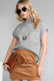 Green Pocket Ribbed Knit Short Sleeve Sweater- 9 Colors