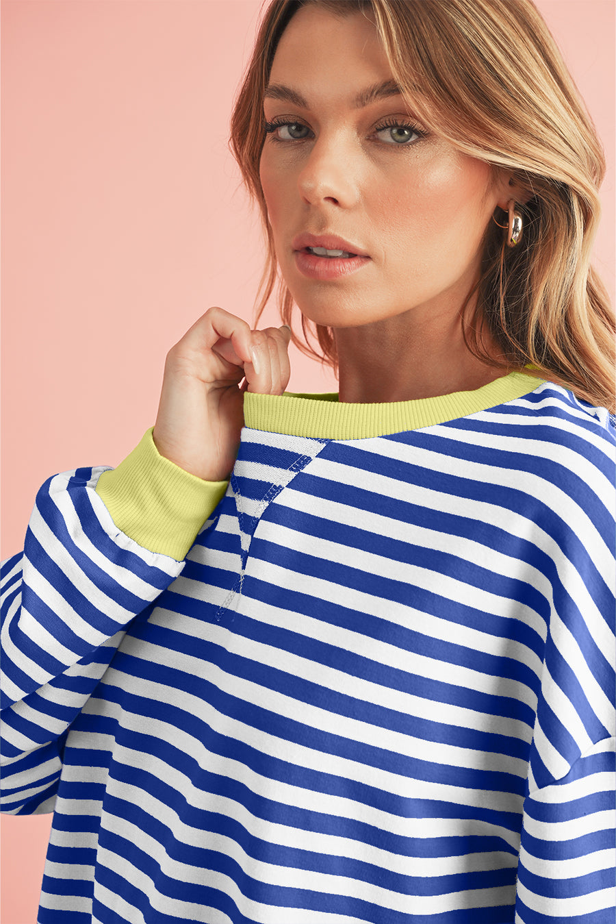 Striped Contrast Trim Oversized Sweatshirt- 4 Colors