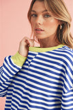Striped Contrast Trim Oversized Sweatshirt- 4 Colors