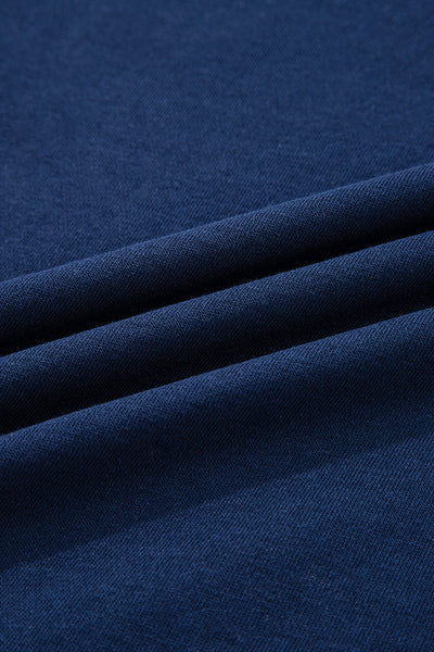 Navy Blue Preppy Striped Sleeve Loose Sweatshirt