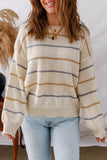 Striped Ribbed Edge Drop Shoulder Sweater- 2 Colors
