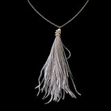 Gold Tone Feather Pendant Necklace- Gray