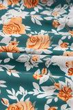Green and Orange Floral Print V-Neck Sleeveless Midi Dress