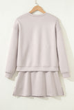 Solid Color Drop Shoulder Sweatshirt & Drawstring Mini Skirt Set- 2 Colors