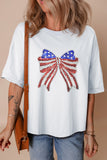 White American Sequin Bow Oversized Graphic T-Shirt