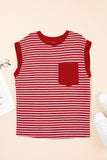 Striped Chest Pocket Crew Neck Muscle Tee- 2 Colors