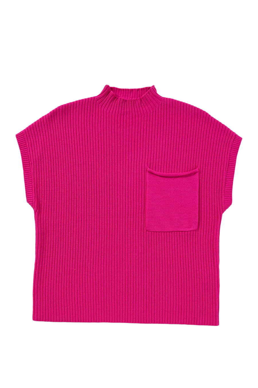 Green Pocket Ribbed Knit Short Sleeve Sweater- 9 Colors