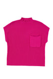 Green Pocket Ribbed Knit Short Sleeve Sweater- 9 Colors