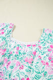 Plus Size White Floral Print Ricrac Trim Square Neck Mini Dress
