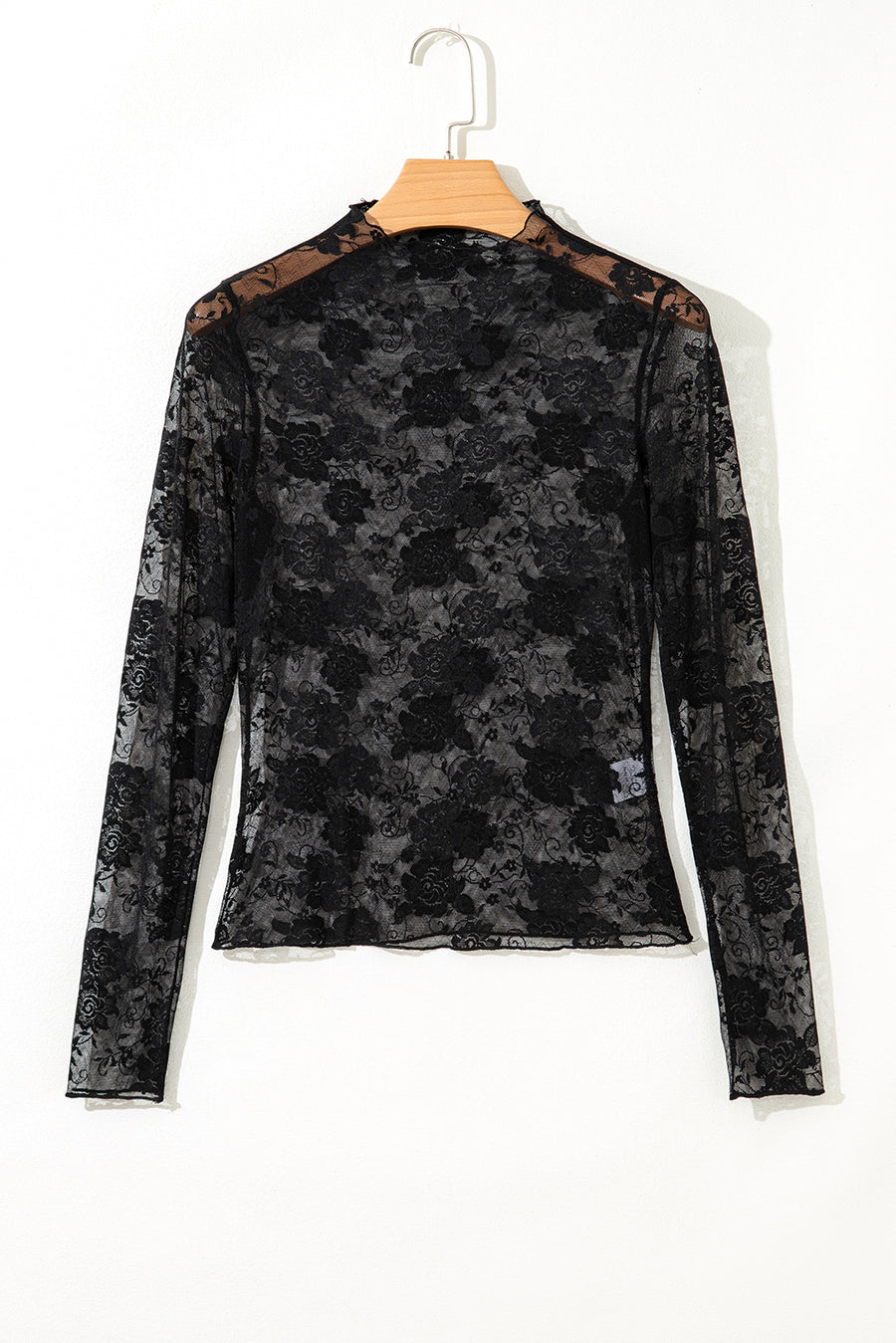 Floral Mock Neck Lace Long Sleeve Mesh  Top- 2 Colors