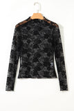 Floral Mock Neck Lace Long Sleeve Mesh  Top- 2 Colors