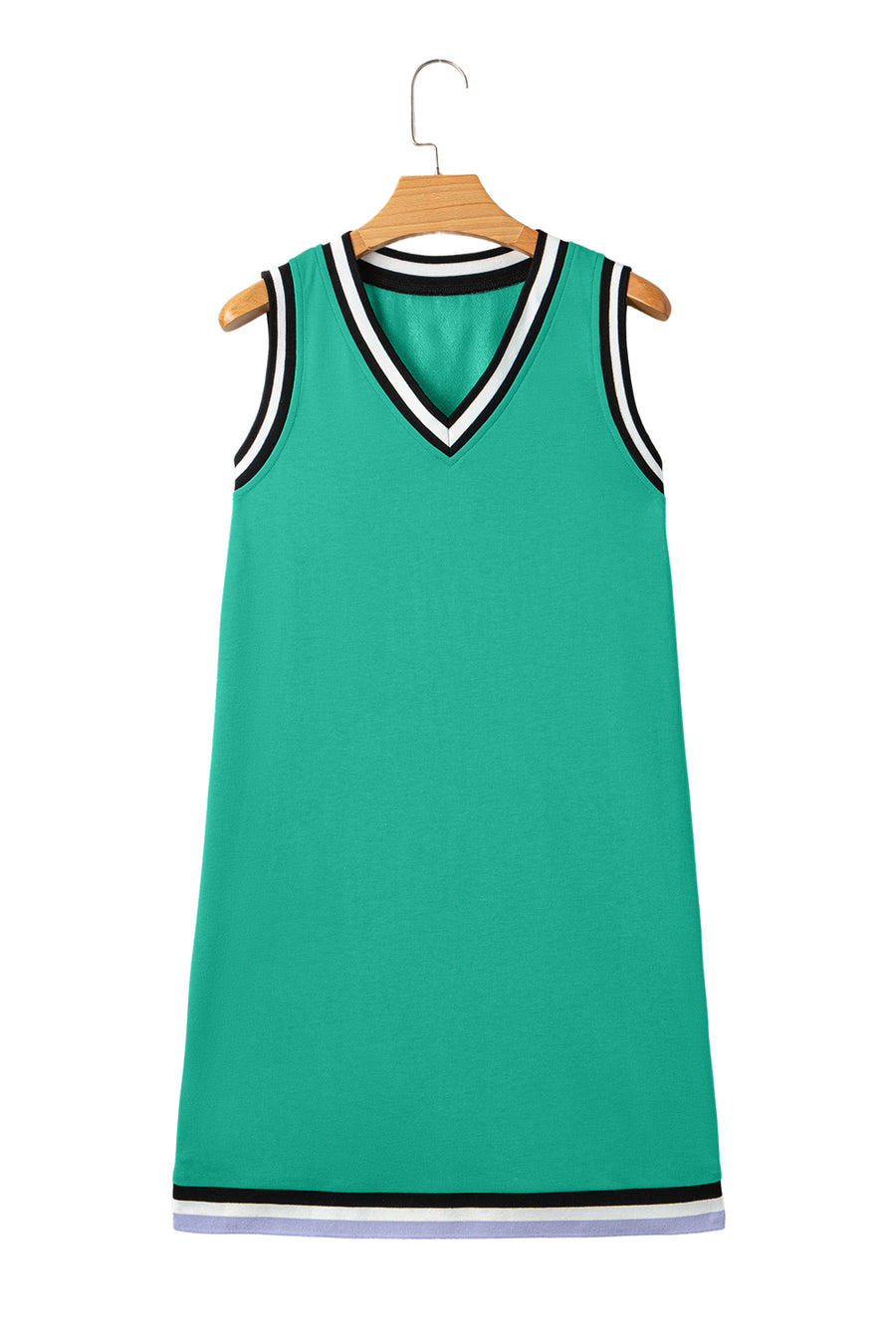 Green Contrast Trim V-Neck Sleeveless Mini Dress
