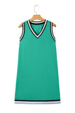 Green Contrast Trim V-Neck Sleeveless Mini Dress