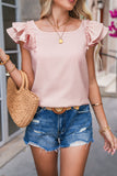 Textured Bow Frilled Ruffle Sleeve Blouse- Light Pink
