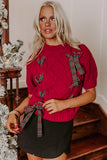 Plaid Lace-Up Puff Short Sleeve Sweater- 2 Colors