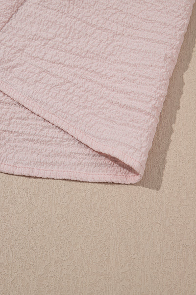 Pink Gossamer Textured Bow Frilled Ruffle Sleeve Blouse