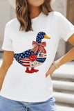 White Faux Patchwork American Print Goose Graphic T-Shirt