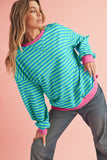 Striped Contrast Trim Oversized Sweatshirt- 4 Colors