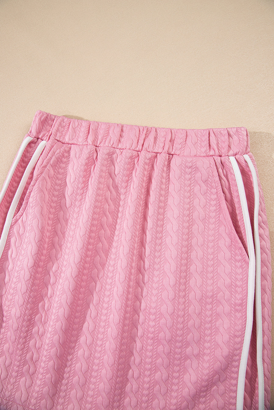 Contrast Trim Textured Crew Neck Top and Pocketed Skirt Set- 2 Colors