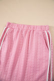 Contrast Trim Textured Crew Neck Top and Pocketed Skirt Set- 2 Colors