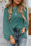 Spearmint Swiss Dot Mock Neck Balloon Sleeve Blouse