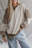 Color Block Patchwork Striped Sleeve Sweatshirt- 3 Colors