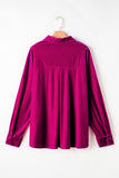 Plus Size Bright Pink Velvet Chest Pocket Drop Shoulder Shirt