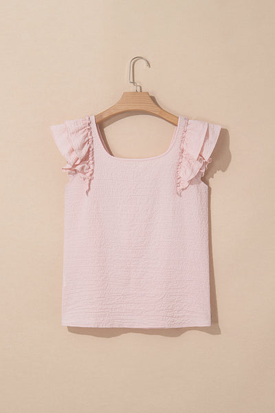 Pink Gossamer Textured Bow Frilled Ruffle Sleeve Blouse