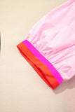 Puff Sleeve Color Block V-Neck Blouse- 2 Colors