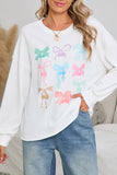 White & Pastel Bows Loose Fit Drop Sleeve Sweatshirt