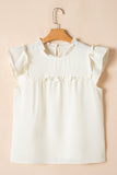 White Ruffle Trim Waffle Textured Short Sleeve Blouse