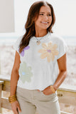 Flower Patch Knit Crew Neck Short Sleeve Sweater- 2 Colors