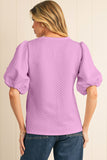 Orchid Textured Crew Neck Puff Sleeve Blouse