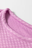 Orchid Textured Crew Neck Puff Sleeve Blouse