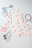 Plus Size White Wine & Heart Print Bow Decor Pajama Set