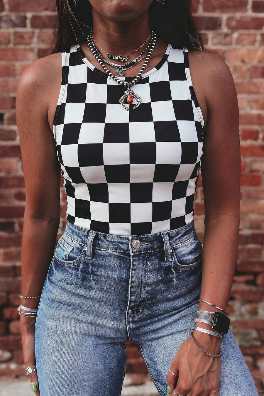 Checkered Slim Fit Print Tank Top- 2 Colors