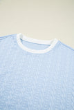 Contrast Trim Textured Crew Neck Top and Pocketed Skirt Set- 2 Colors