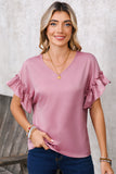 Toadstool Satin Ruffle Sleeve V-Neck Blouse