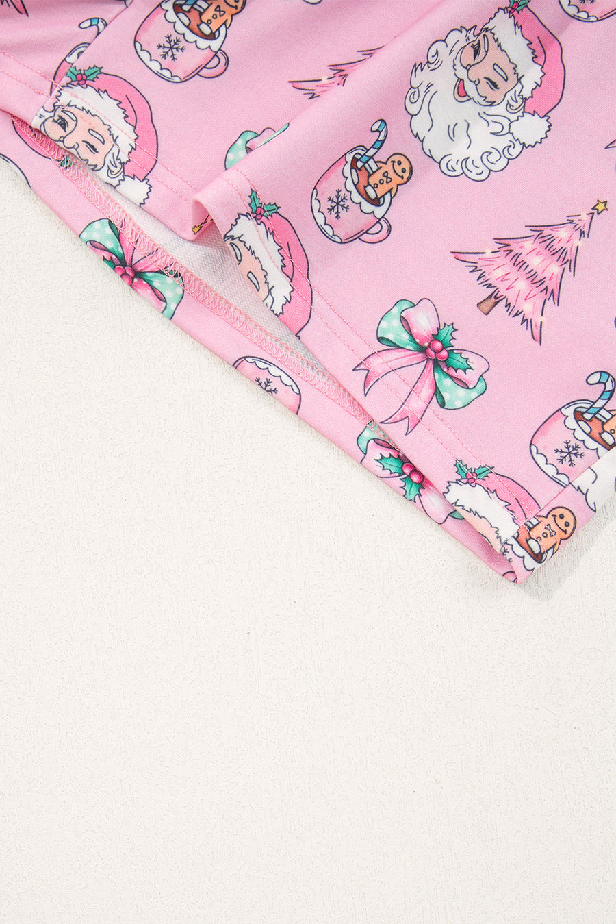 Pink Santa Claus Graphic Christmas Tree Long Sleeve Pajama Set- 2 Colors