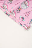 Pink Santa Claus Graphic Christmas Tree Long Sleeve Pajama Set- 2 Colors