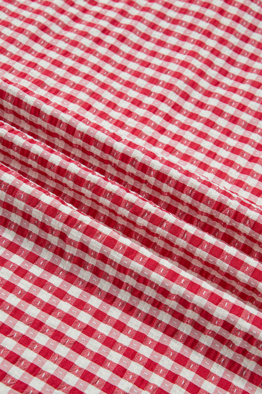 Gingham Short Sleeve Color Block Trim Split Neck Blouse- 2 Colors