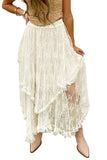 Beige Lace Cascading Tiered High-Waist Maxi Skirt