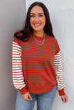 Rust Striped Contrast Sleeve Drop Shoulder Long Sleeve Sweatshirt